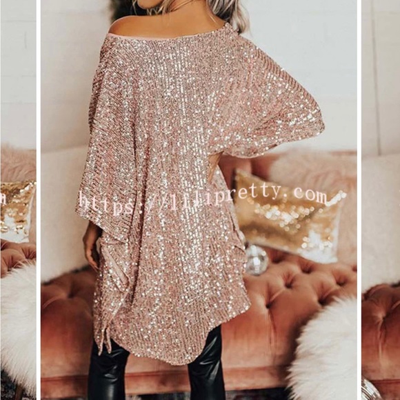 Perfect for Eras Tour!! NWOT Light The Way Sequin Shift Tunic Blouse Size Small - Picture 2 of 6